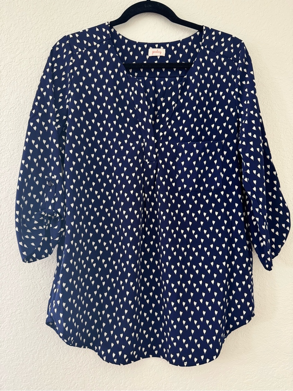 Pixley Deep Blue Tulip Print Rolled Sleeve Blouse